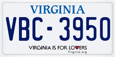 VA license plate VBC3950