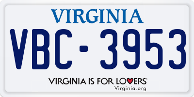 VA license plate VBC3953