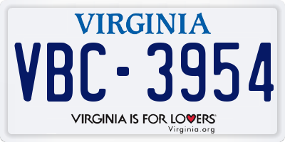 VA license plate VBC3954