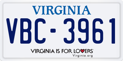 VA license plate VBC3961