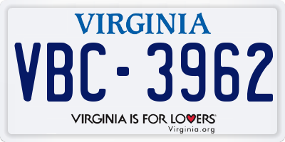 VA license plate VBC3962