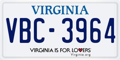 VA license plate VBC3964