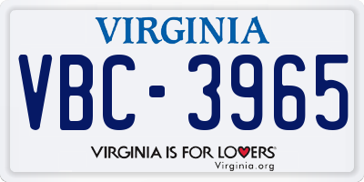 VA license plate VBC3965