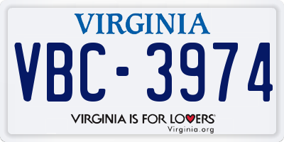 VA license plate VBC3974