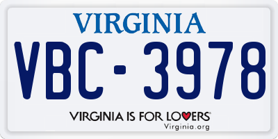 VA license plate VBC3978