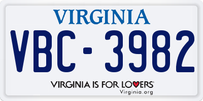 VA license plate VBC3982