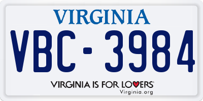 VA license plate VBC3984