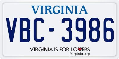 VA license plate VBC3986