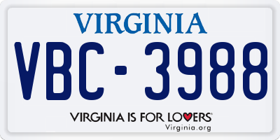 VA license plate VBC3988