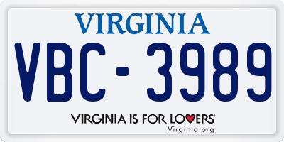 VA license plate VBC3989