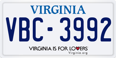 VA license plate VBC3992