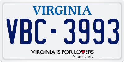 VA license plate VBC3993