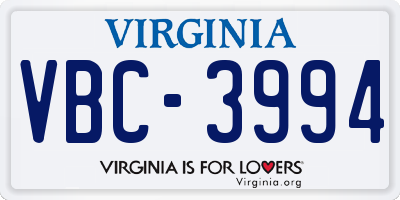 VA license plate VBC3994