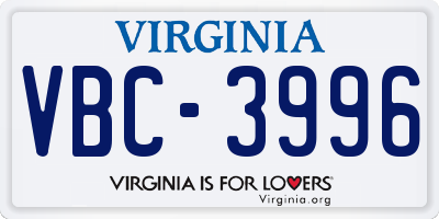 VA license plate VBC3996