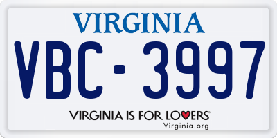 VA license plate VBC3997