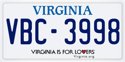 VA license plate VBC3998