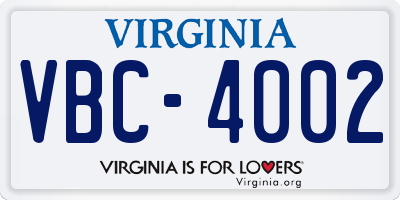 VA license plate VBC4002