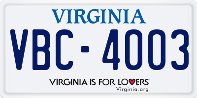 VA license plate VBC4003
