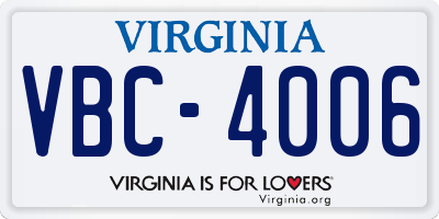 VA license plate VBC4006