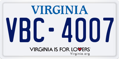 VA license plate VBC4007