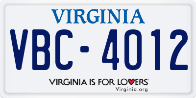 VA license plate VBC4012