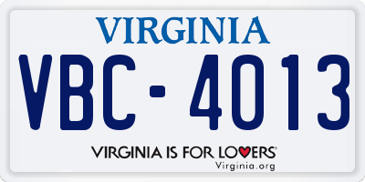 VA license plate VBC4013