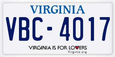 VA license plate VBC4017