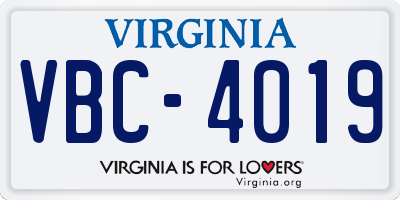 VA license plate VBC4019