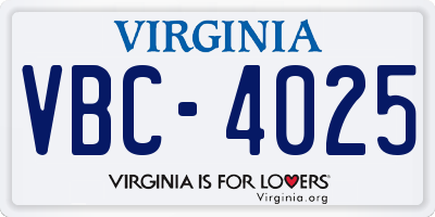 VA license plate VBC4025
