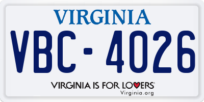 VA license plate VBC4026