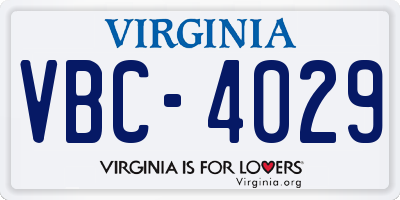 VA license plate VBC4029