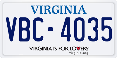VA license plate VBC4035