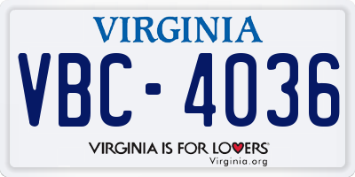 VA license plate VBC4036