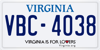 VA license plate VBC4038