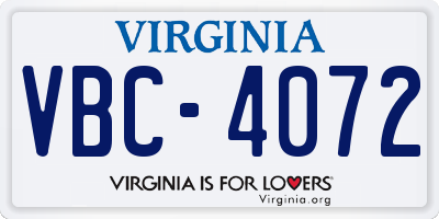 VA license plate VBC4072