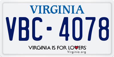 VA license plate VBC4078