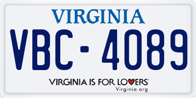 VA license plate VBC4089