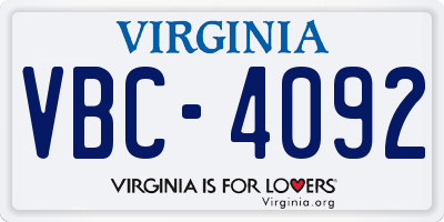 VA license plate VBC4092