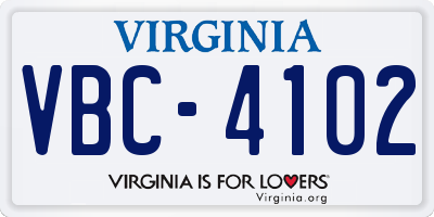 VA license plate VBC4102