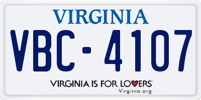 VA license plate VBC4107