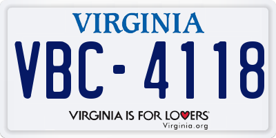 VA license plate VBC4118