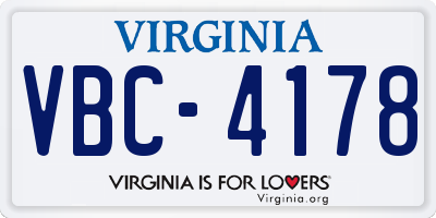 VA license plate VBC4178