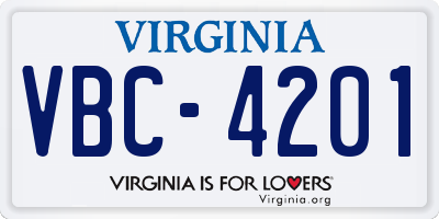 VA license plate VBC4201