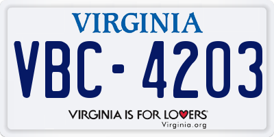 VA license plate VBC4203
