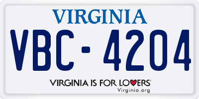 VA license plate VBC4204