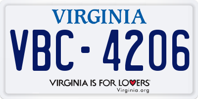VA license plate VBC4206