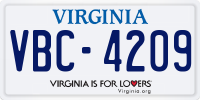 VA license plate VBC4209