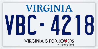 VA license plate VBC4218