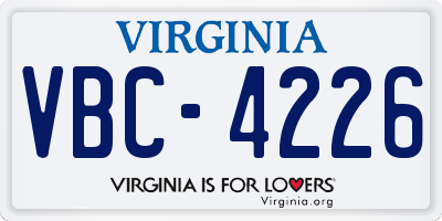 VA license plate VBC4226