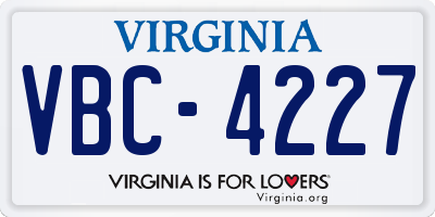 VA license plate VBC4227